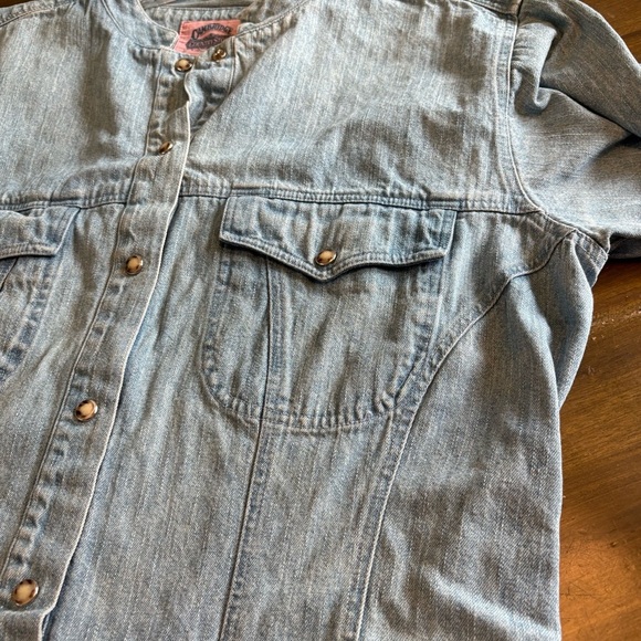 Vintage Denim Maxi Dress Long Line Pearl Snap Buttons Cowgirl Chambray Cottage - Picture 10 of 12